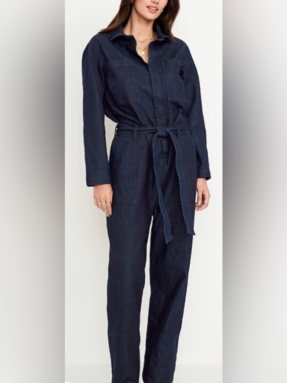 Old Navy Long-Sleeve Denim Jumpsuit, Dark Rinse, sz S